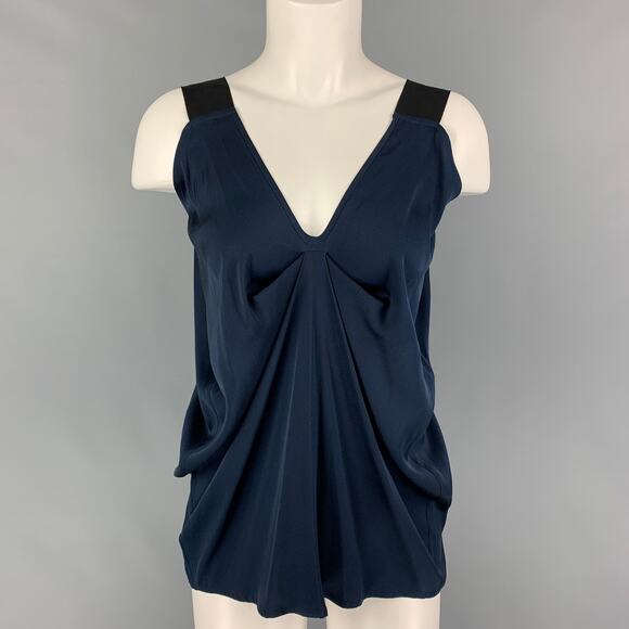 ZERO + MARIA CORNEJO Size 2 Navy Silk Draped Blouse - Picture 1 of 5